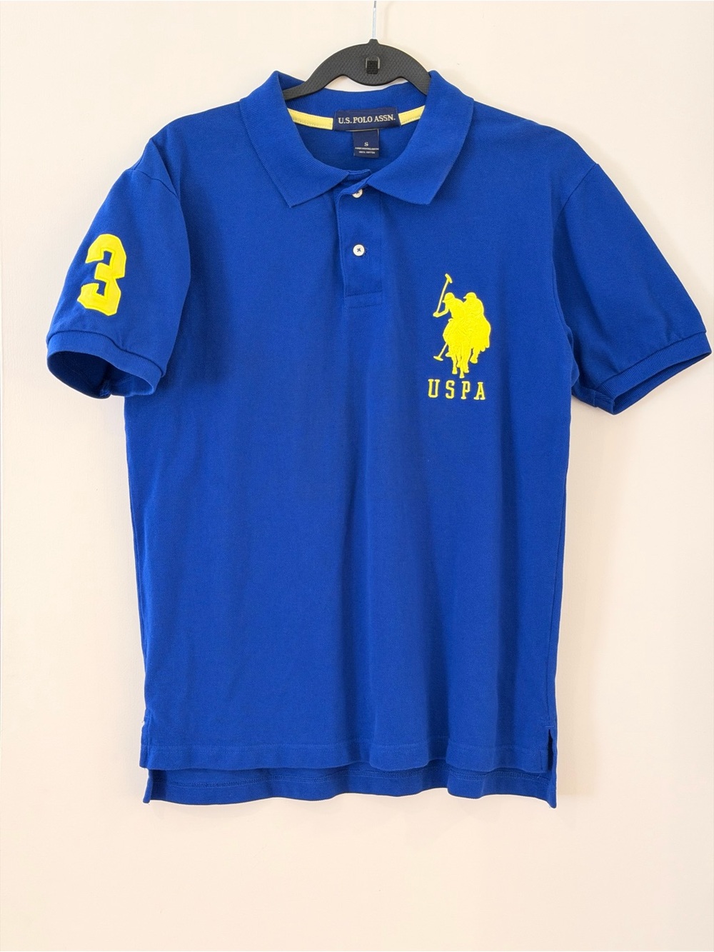 U.S. Polo Assn. Blue Polo with Yellow Logo & Sleeve Number